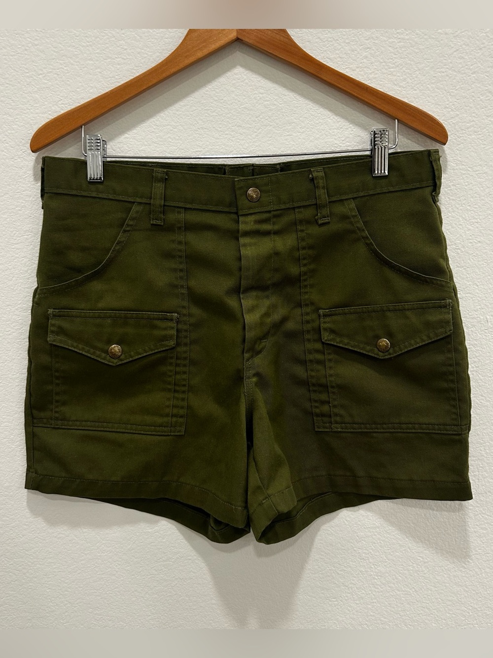 Vtg 70s Boy Scouts Of America Cargo Bush Shorts Army Green Men's 32" Inseam 4"